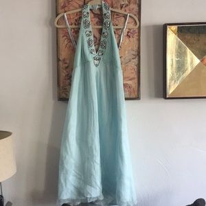 WDNY 100% SILK EMBELLISHMENT BEADED BOHO ETHEREAL FAIRY HALTER DRESS 8 M